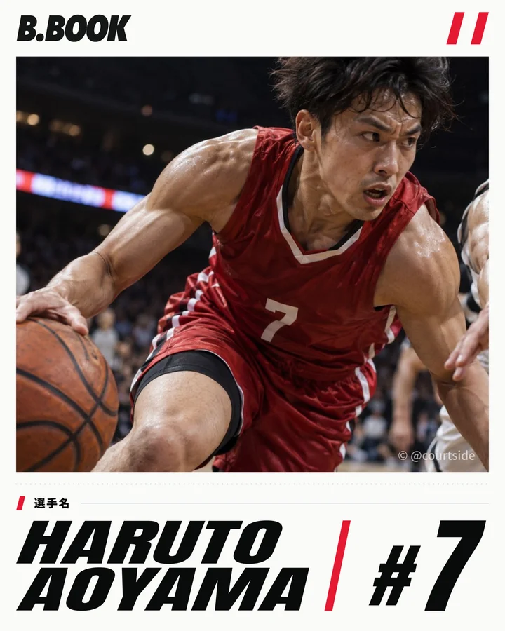 B.BOOKで作成した、名前と背番号入りの選手カードの見本